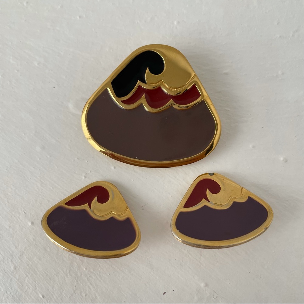 Givenchy Vintage Enamel Earrings & Brooch Set